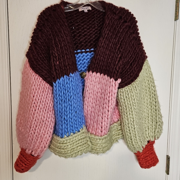 VRG GRL Chunky Multi color Cardigan Sweater - Picture 1 of 8